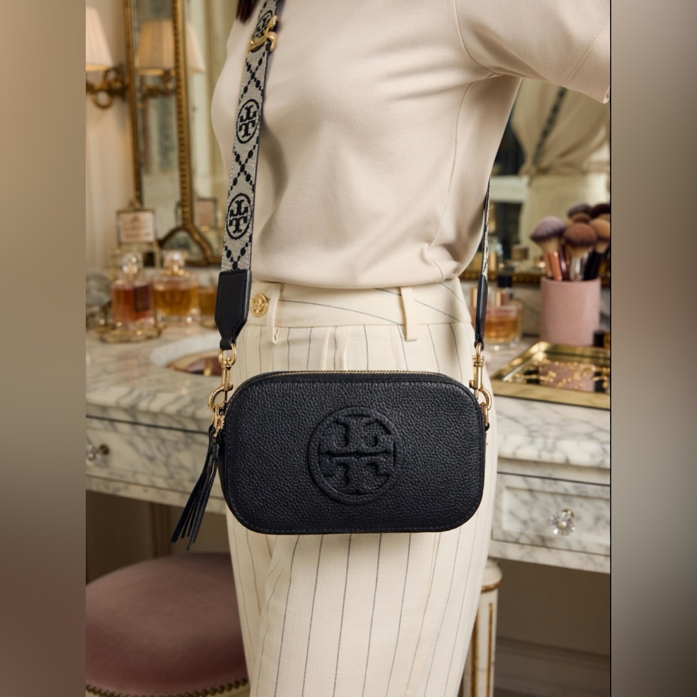 Tory Burch Mini Miller Crossbody Bag Black Pebbled Leather New Without Tags